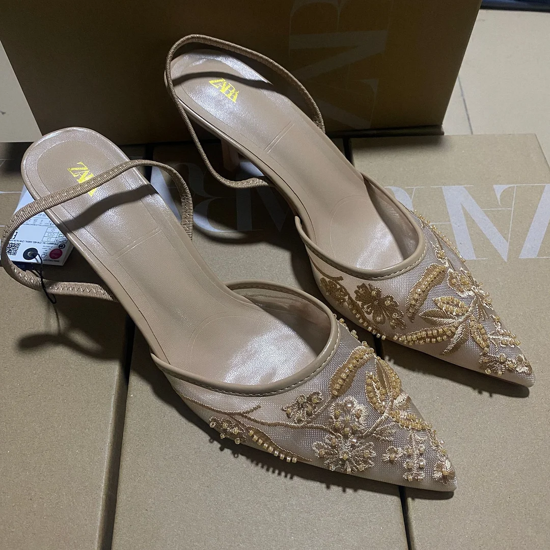 Breakj Breakj Spring New Pointed Thin-Heeled Mesh Buns High Heels Women's Lace Fragrant Wind Wear