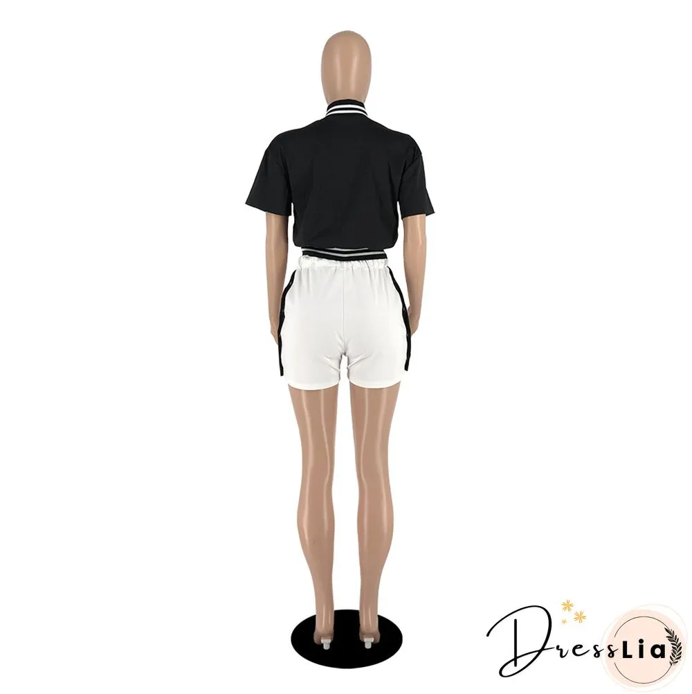 Short Sleeve Button Baseball Jacket and Shorts Set