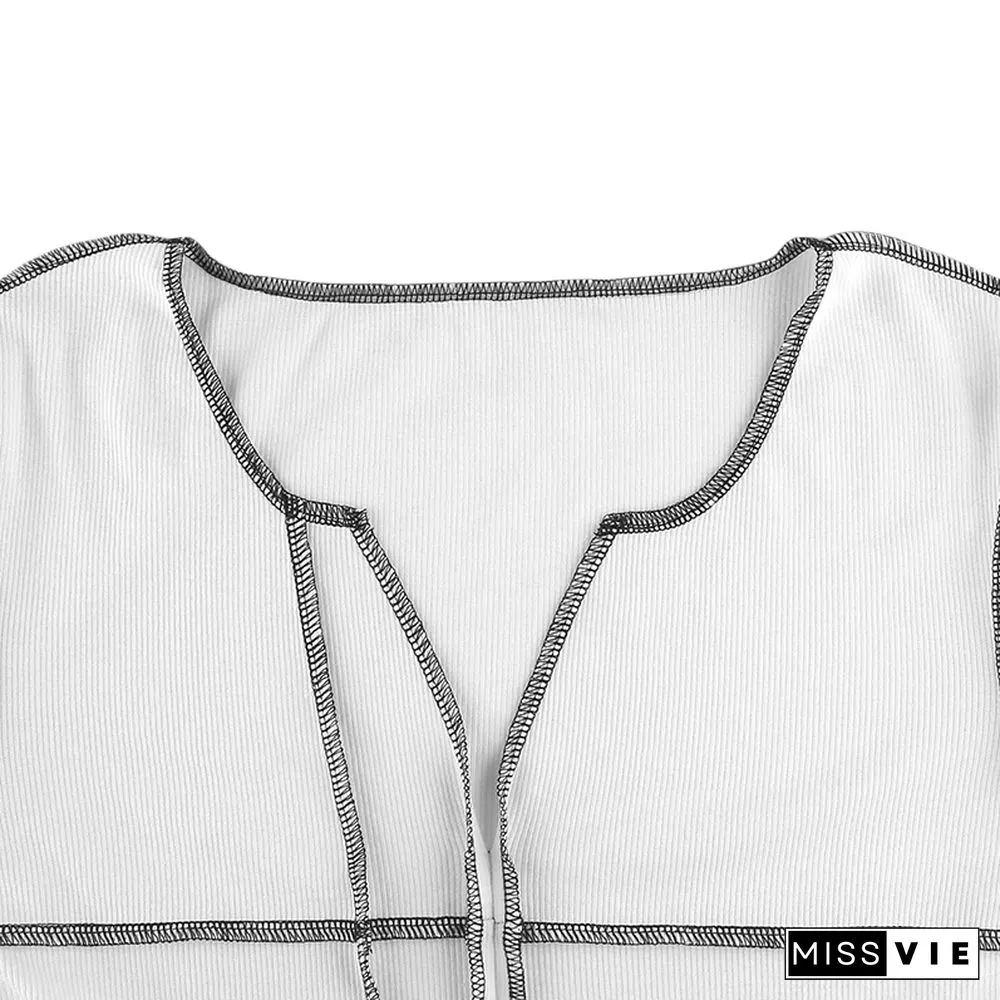 Y2K Korean Sexy Split Line Tops Tee Retro Grunge Chic Patchwork Slim Shirts Autumn Solid Long Sleeves Tshirt Woman