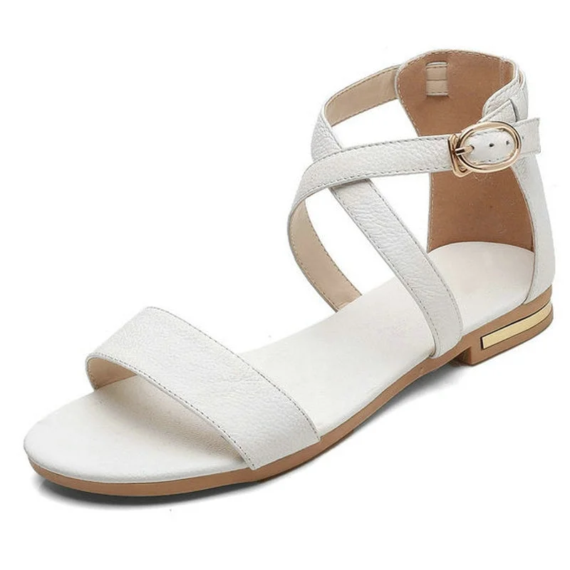 NEMAONE 2018 Genuine Leather Women Sandals Summer Sweet Women Flats Heel Sandals Ladies Shoes Black big size 12 13 14 15