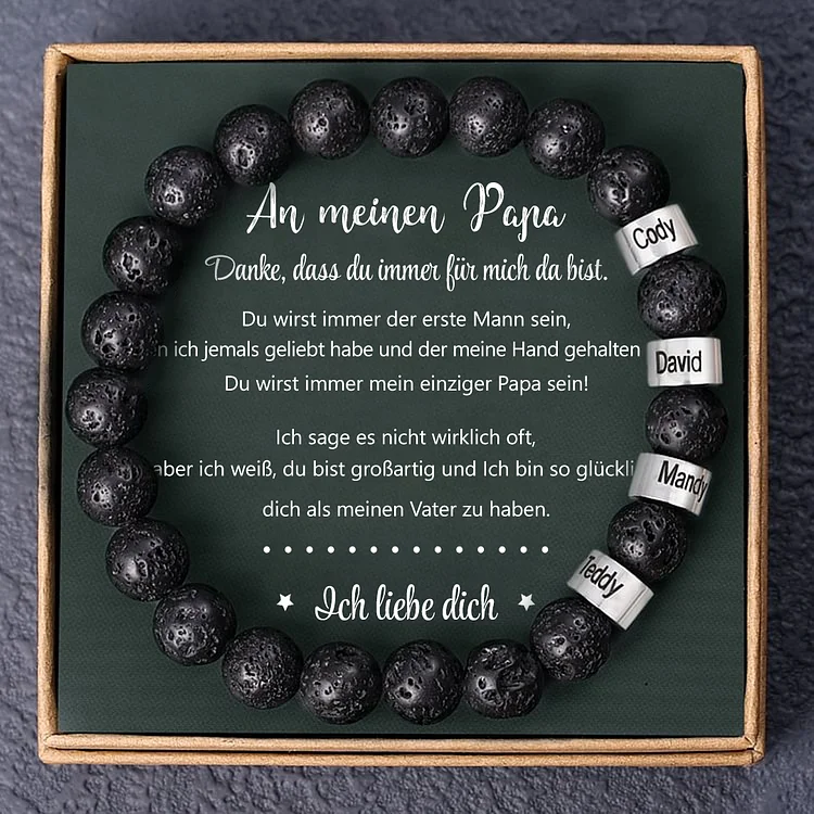 Kettenmachen Personalisiertes 4 Namen Perle Vulkangestein Armband-An meinen Papa-Geschenkkarte Set
