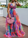Rainbow Gradient Color Backless Maxi Dress
