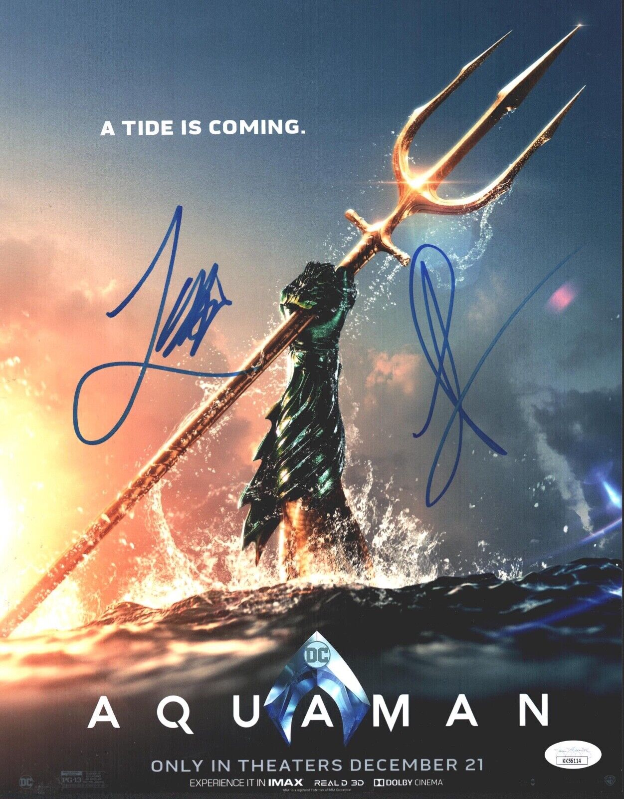 James Wan Ludi Lin Hand Signed 11x14 Aquaman Authentic Autograph JSA COA