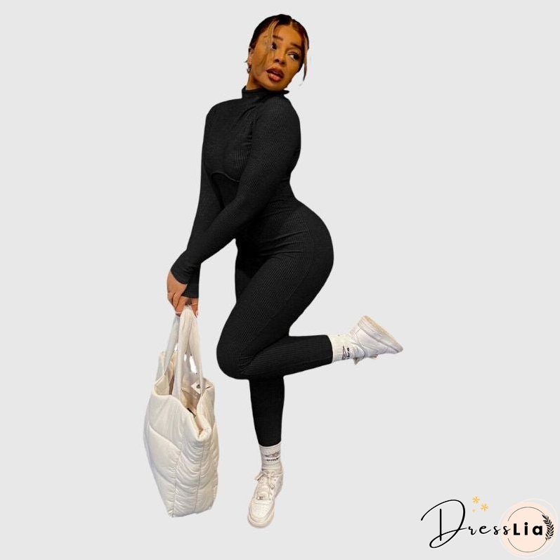 Solid Color Knit Jumpsuits