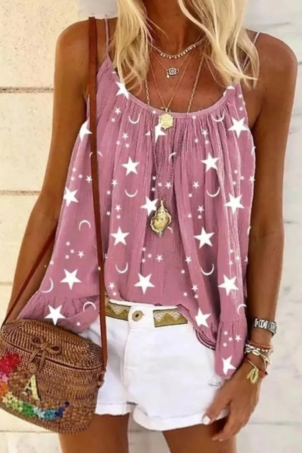Fashion Women's Loose Sleeveless Boho Print Cotton Casual Blouses & Shirts