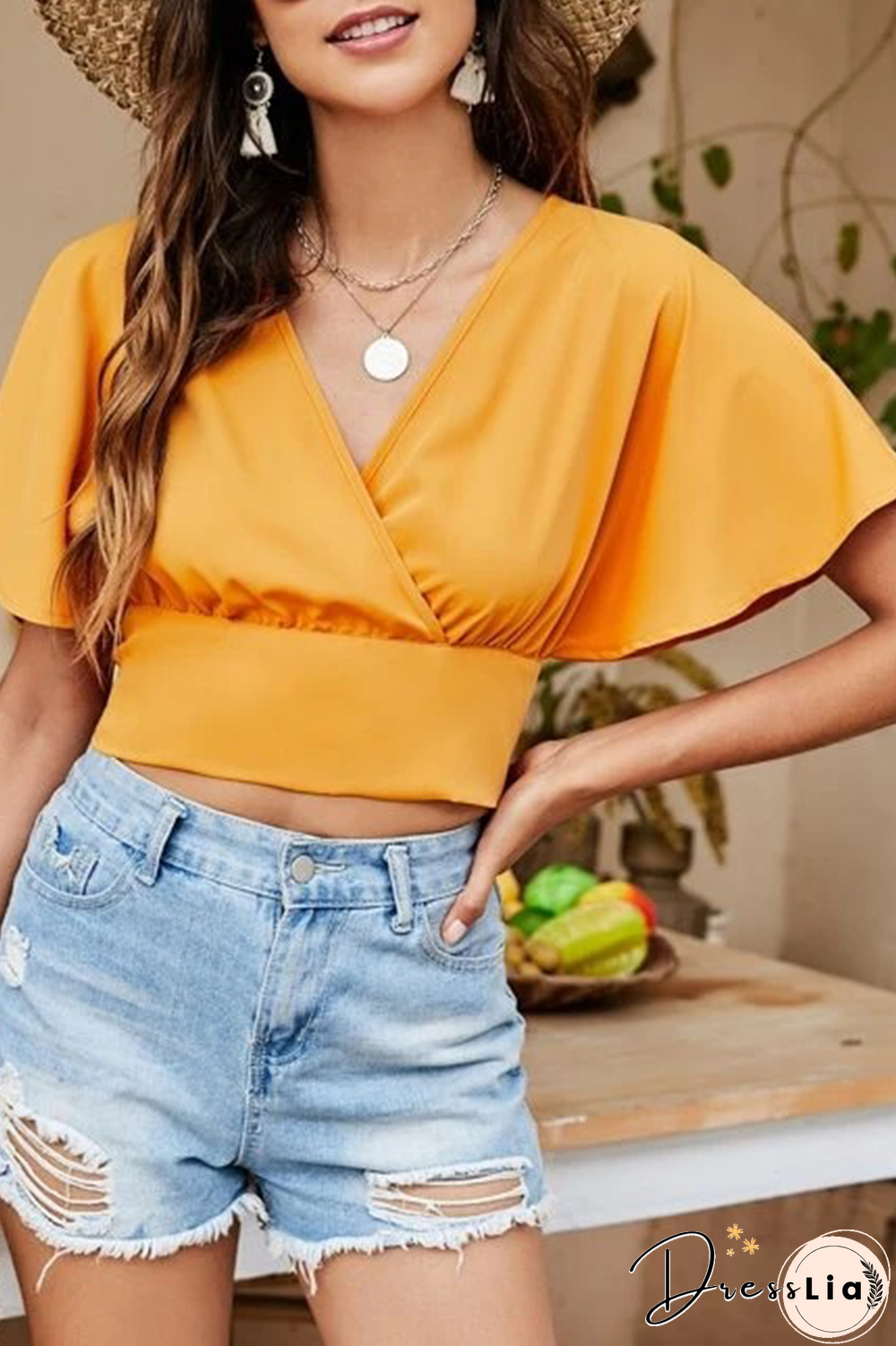 Fashion Elegant Solid Backless Strap Design V Neck Tops