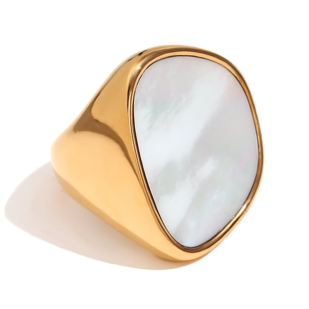 Fashionable And Exaggerated Female Stainless Steel 18K Gold-Plated Irregular High-Grade Shell Ring
