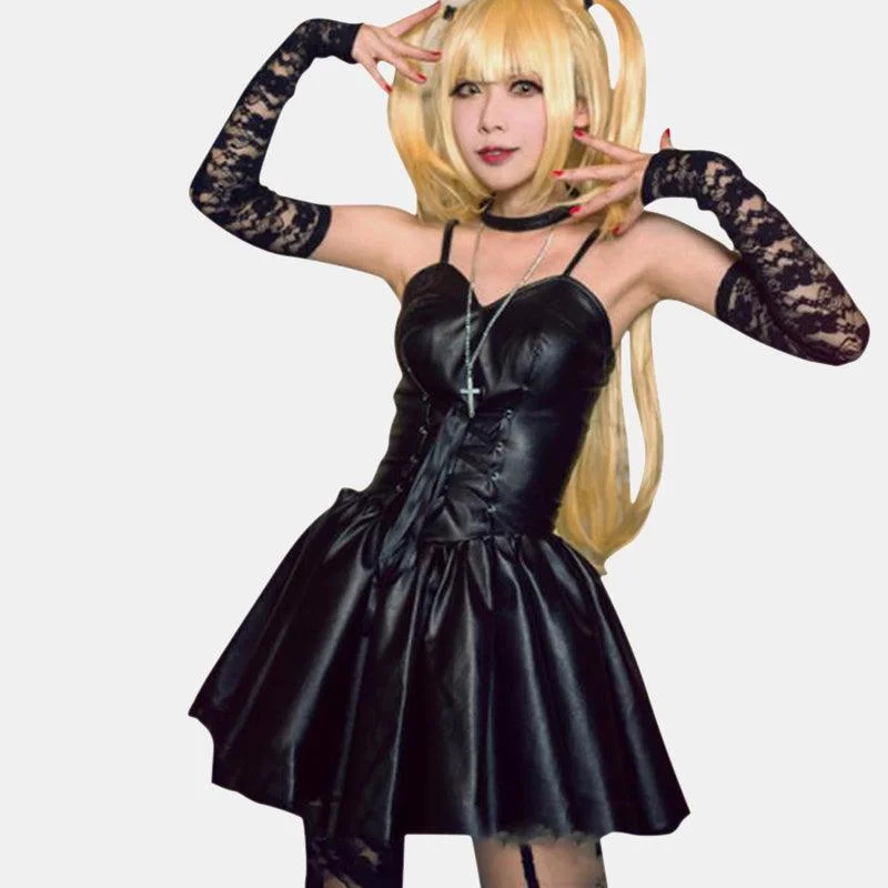 Lace Up PU Dress with Sleeves and Socks