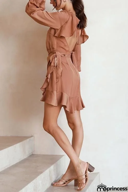 Ruffles Knot Long Sleeve Mini Dress