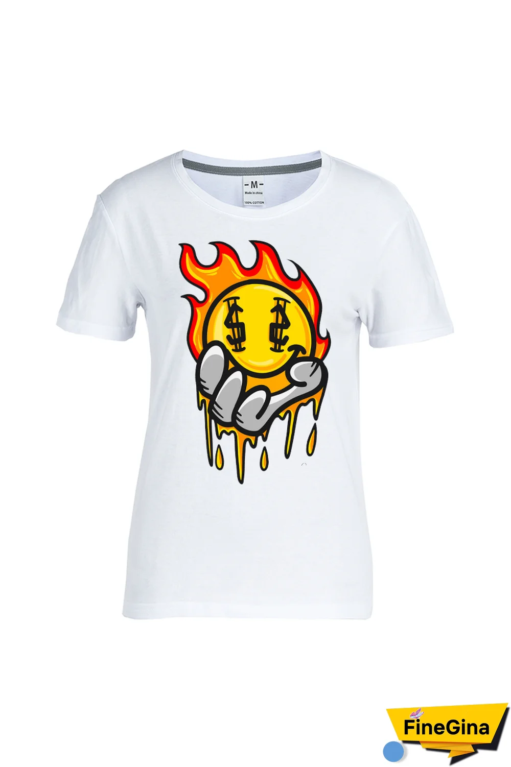 White Casual Street Print Patchwork O Neck T-Shirts