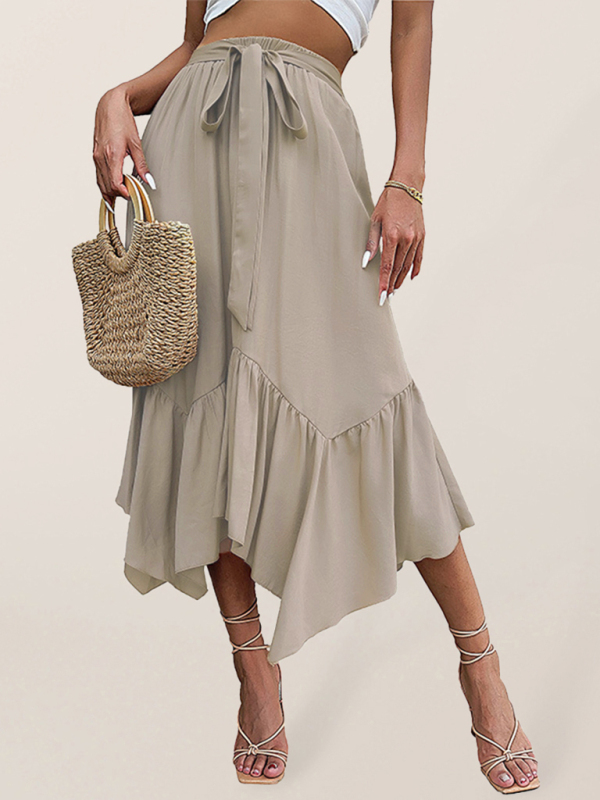 Mature Women's Spring Summer Woven Lace Irregular Splicing Mid-length Skirt
