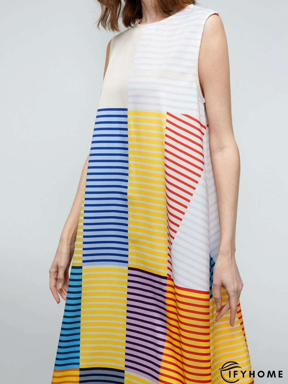 Summer Crew Neck A-line Plain Elegant Sleeveless Woven Daily Dresses | IFYHOME