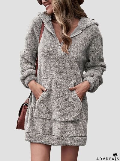 Half Zip Dropped Shoulder Oversized Hoodie