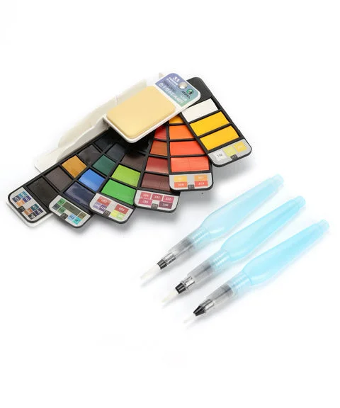 Superior 42 Solid Watercolor Paint With 3 Pcs Water Coloring Brush Pens Set-Himinee.com