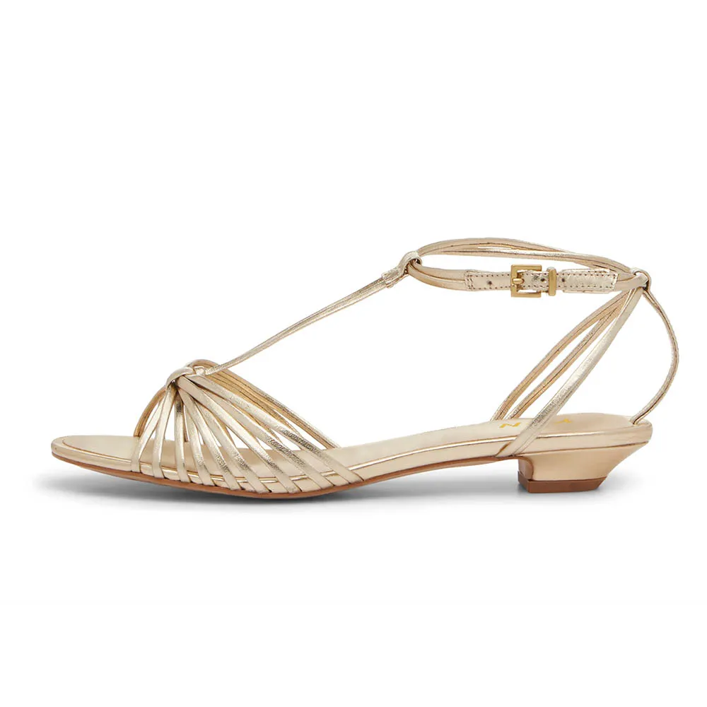 Gold Metallic Finish Strappy Summer Sandals with Chunky Heels