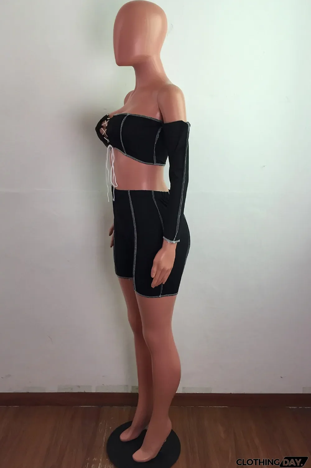 Grey Street Solid Bandage Strapless Long Sleeve Two Pieces