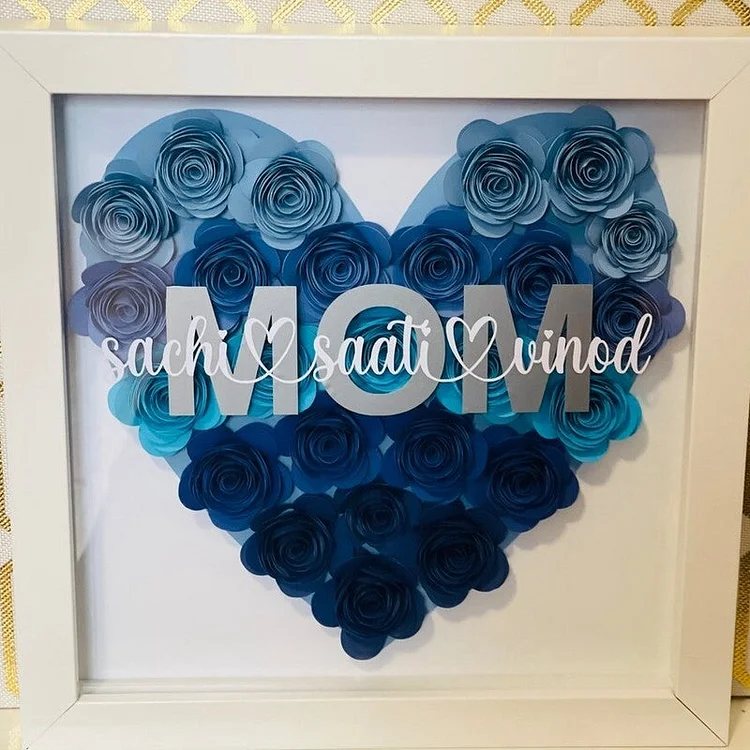 Mom Heart Shaped Monogram Flower Shadow Box Gift For Mothers