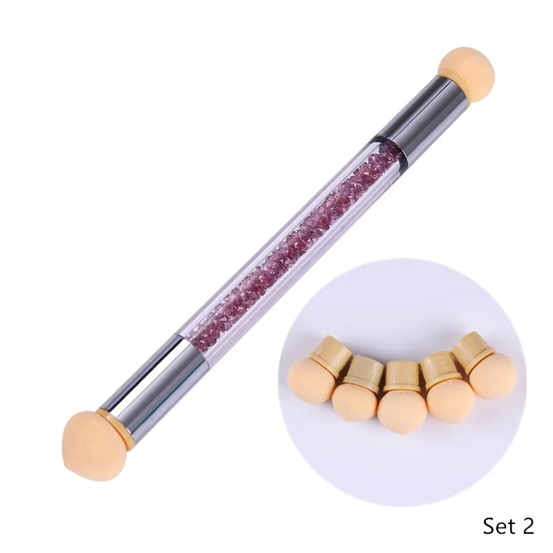 1 Pc Double-ended Gradient Shading Pen Dotting Brush Sponge Head Rhinestone Handle Nail Art Brush Nail Art Painting Tool-Nail Inspo