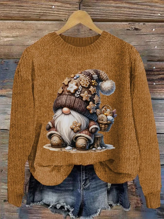 Womens Christmas Gnome Knitted Casual Sweater