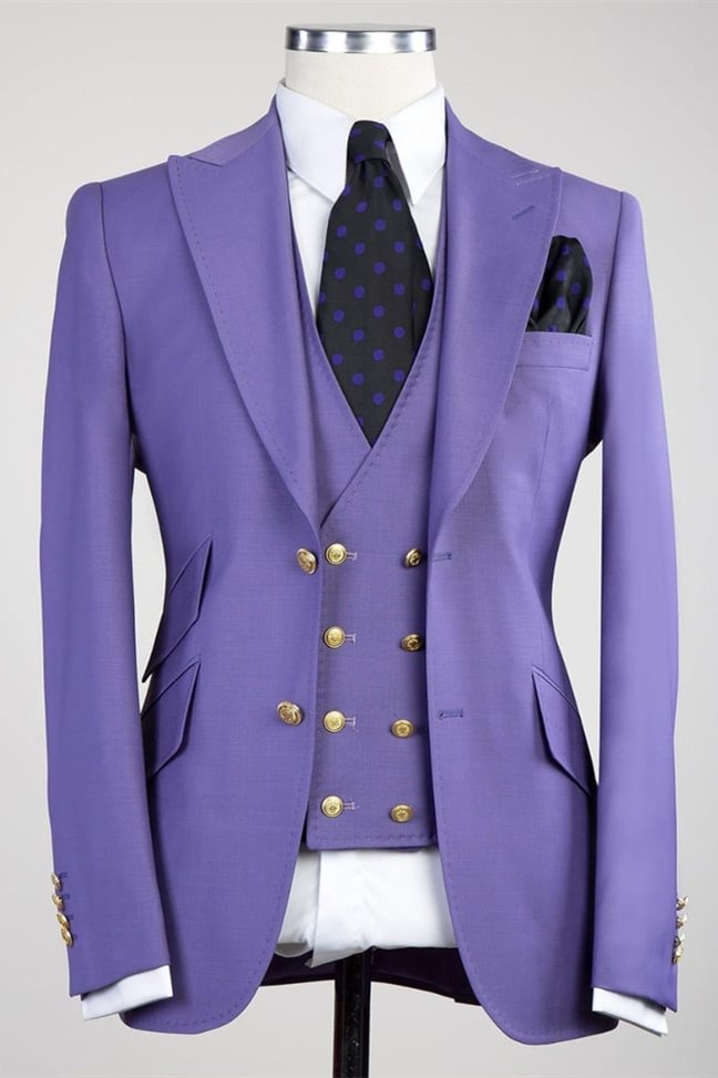 Best Fitted Classy Purple Peaked Lapel Three Pieces Men Suits | Ballbellas Ballbellas