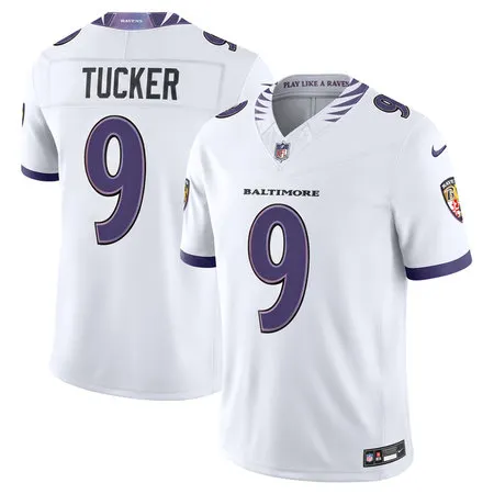 Youth Baltimore Ravens #9 Justin Tucker Nike White Vapor F.U.S.E. Sewn Down Limited Jersey
