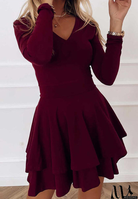 MidiSono - Women'S Fashion Solid Color Slim Long Sleeves Dress