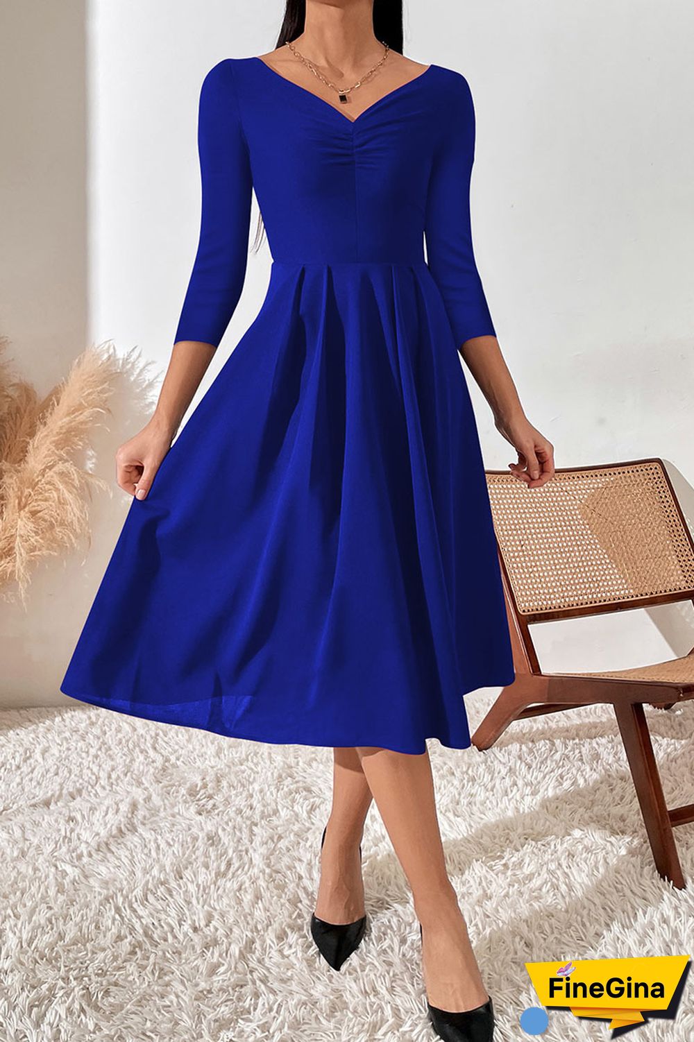 Black Casual Solid Patchwork V Neck A Line Dresses