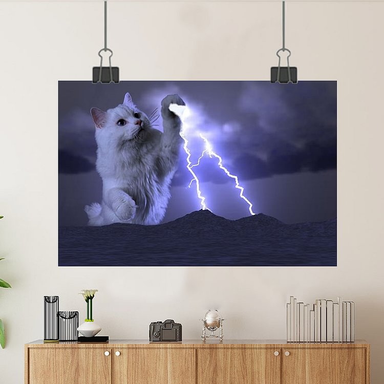 Creative Cat Lightning Discharge Thunder Cat Pet mural Custom Poster/Canvas/Scroll Painting/Magnetic Paintin