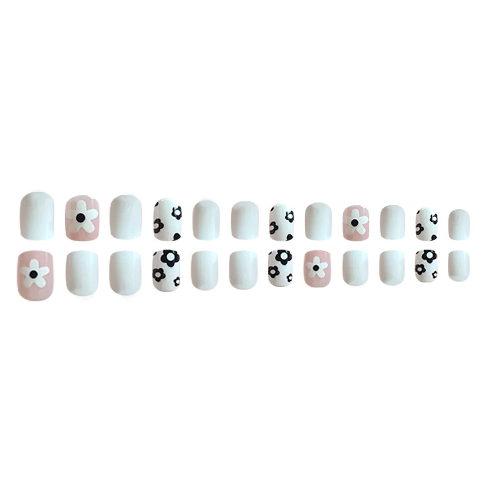 Churchf Churchf White Lovely Flowers Spring Flowers White Short European Square Nail Tablets Wearable Removable Fake Nails