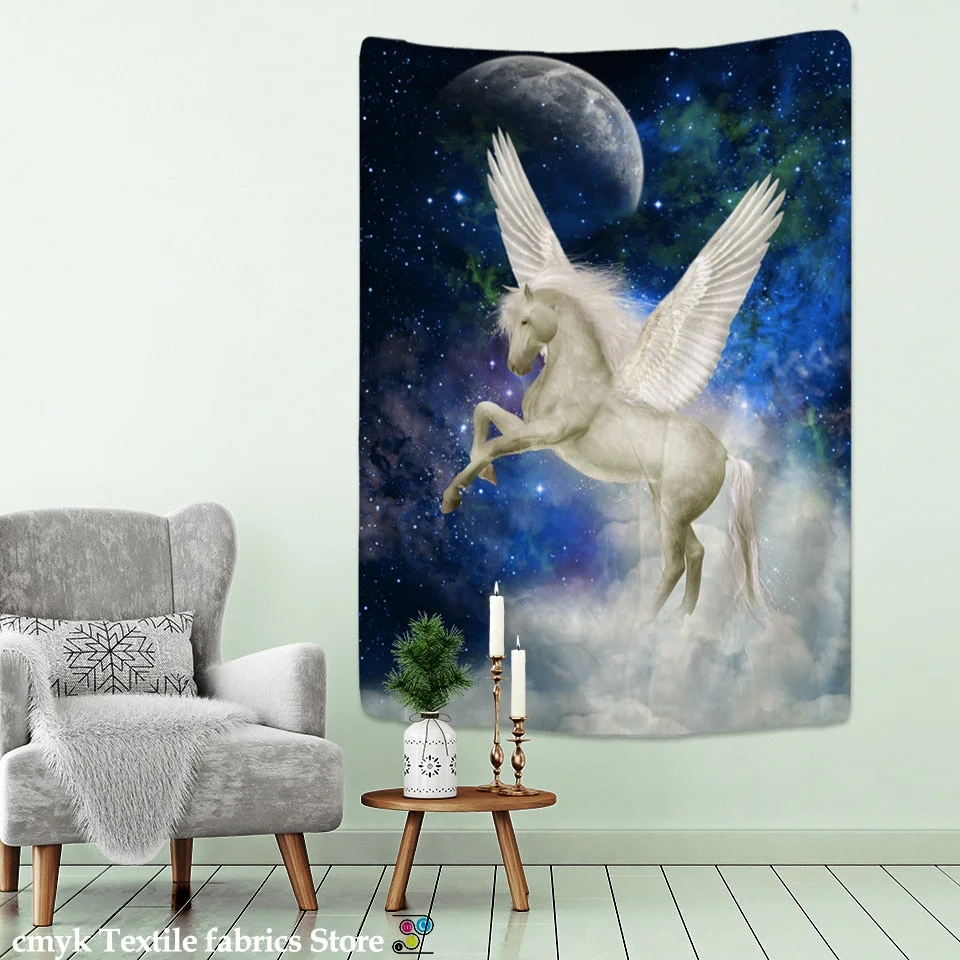 Pegasus Horse Tapestry Wall Hanging Starry Universe Psychedelic Wall Tapestry Bohemian Mandala Hippie Bedroom Tapestry