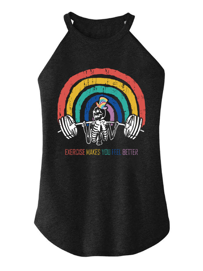 Exercise Makes You Feel Better Skull Rainbow Fitness Three Rocker Cotton Tank / Rvogue / Rvogue