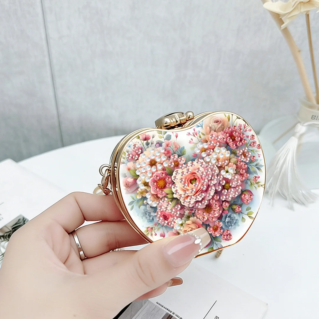 Flowers DIY Acrylic Love Diamond Art Painting Card Case Wallet with Chain Small Diamond Painting Crossbody Bag for Adults Women Girls Gift