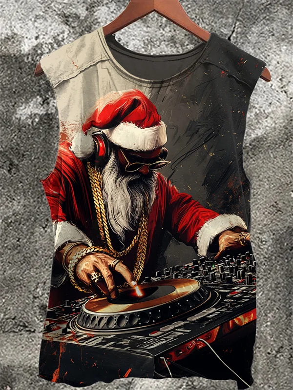 Men's Hip Hop Santa DJ Christmas Print Tank Top