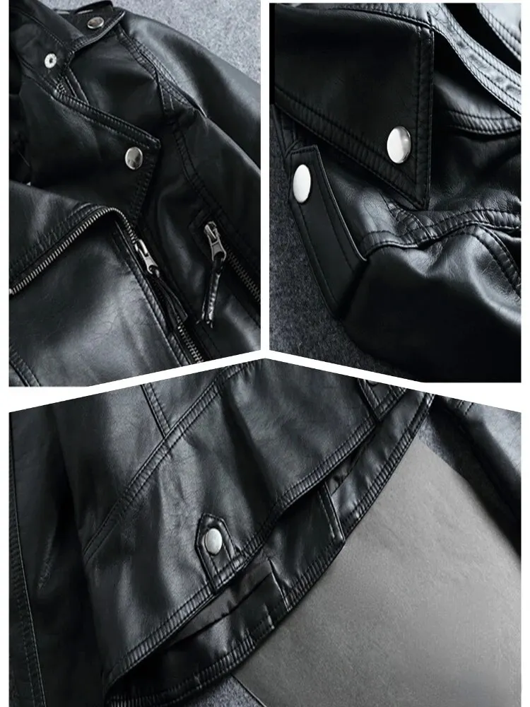 Uveng Autumn Women's PU Jacket Black Short Coat 2023 New Slim Collar Motorcycle Outwear Casual Faux LeatherJacket for Women