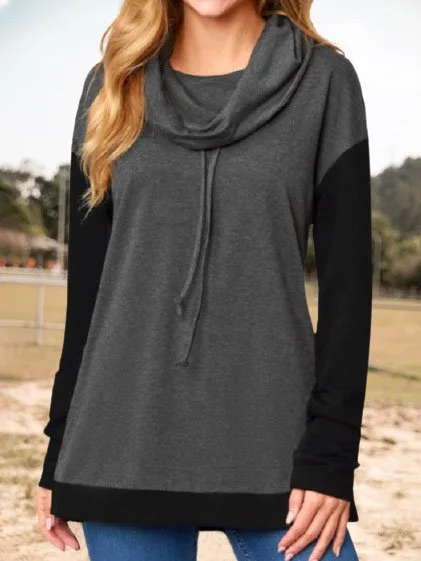 Cowl Neck Off Shoulder Color Block Shirts & Tops