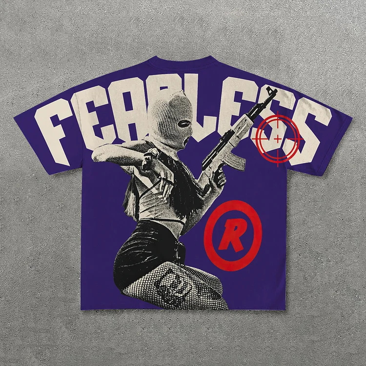 VChics Vintage Cool Girl Fearless Graphic 100% Cotton Short Sleeve T-Shirt