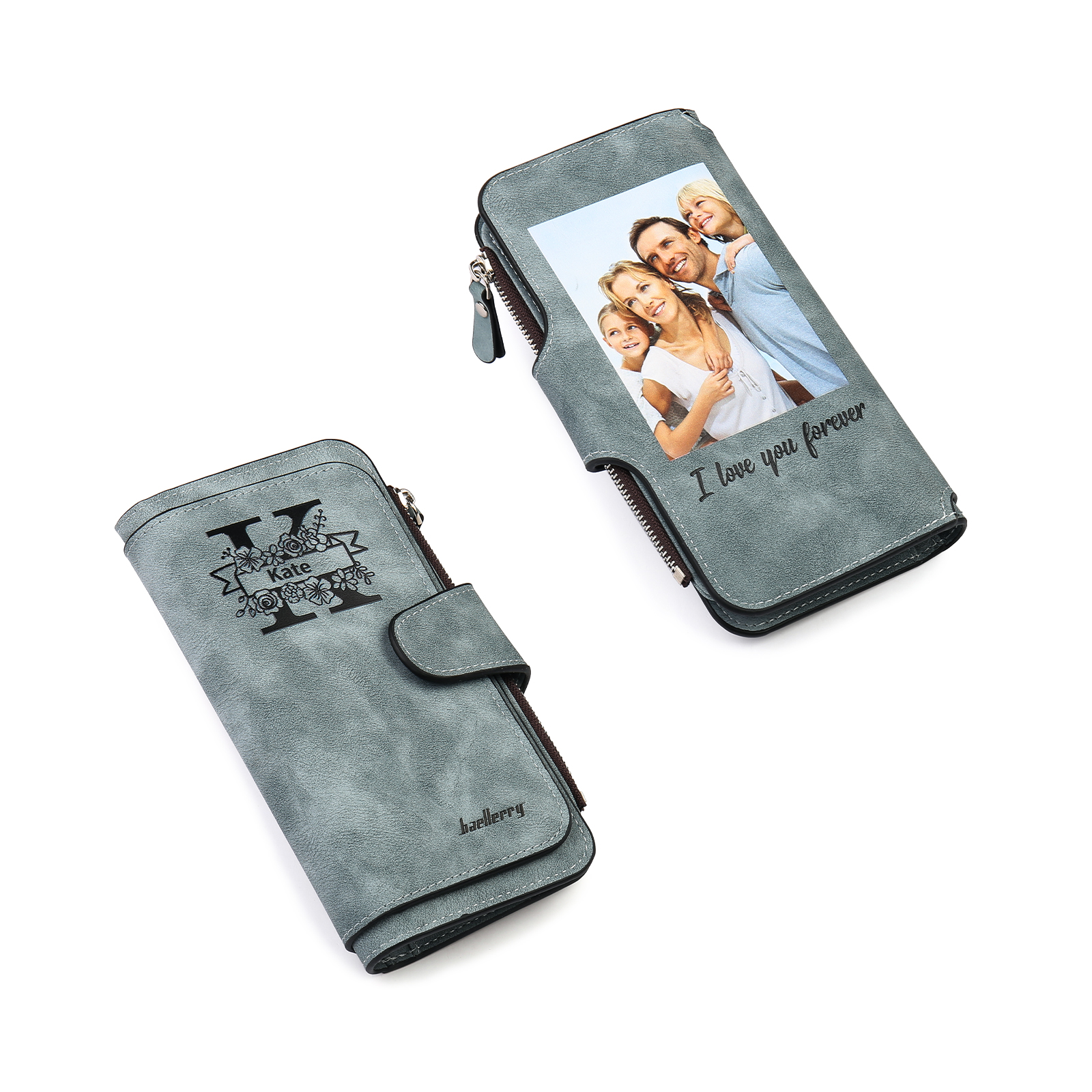 Portafoglio in PU pelle con 1 letetra & 1 testo & 1 nome & 1 foto personalizzati per mamma/nonna