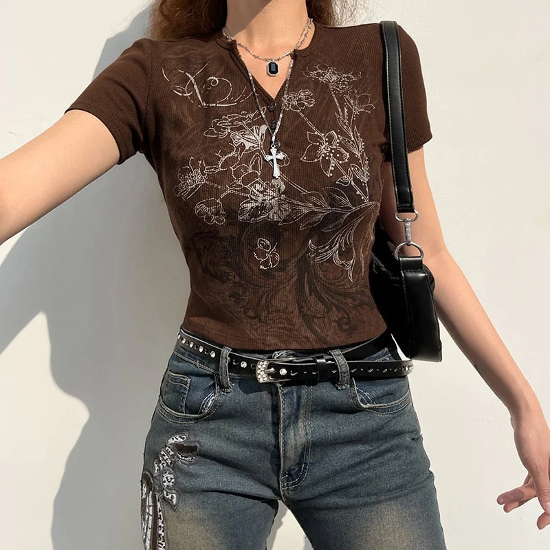 Tawnie Y2K Graphic Rhinestone Print Women T Shirt 2022 Spring Grunge Aesthetic Fairycore Crop Tops O Neck Long Sleeve Tee Top