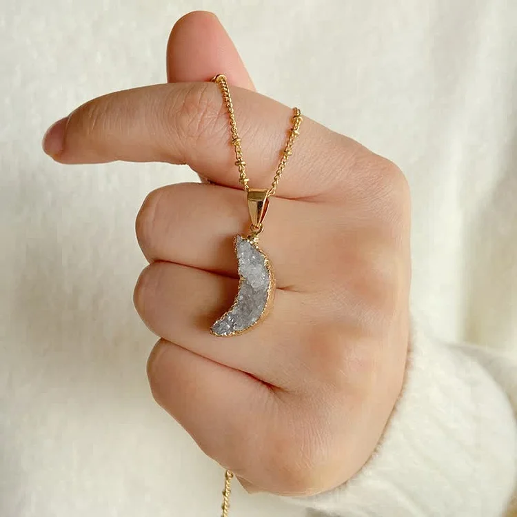 Olivenorma Natural Crystal Crescent Moon Necklace