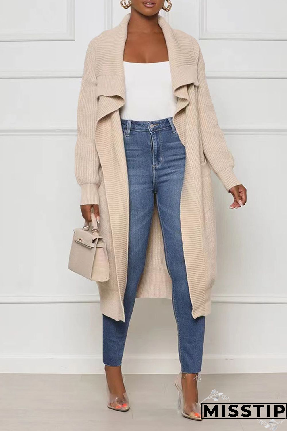 Black Casual Solid Patchwork Cardigan Collar Outerwear