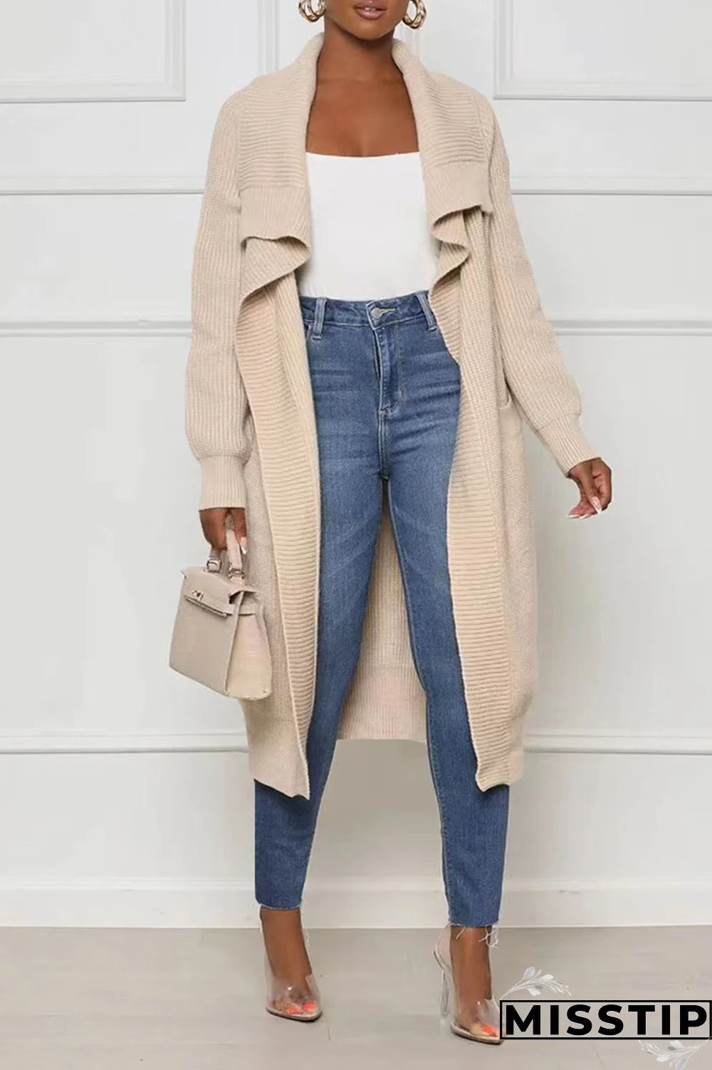 Black Casual Solid Patchwork Cardigan Collar Outerwear