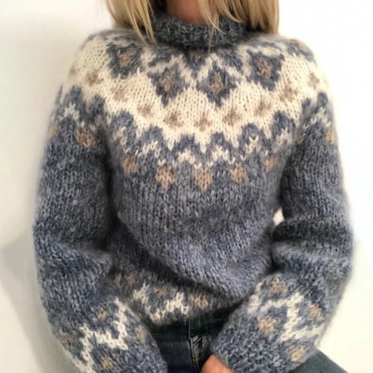 Casual Loose Turtleneck Jacquard Sweater