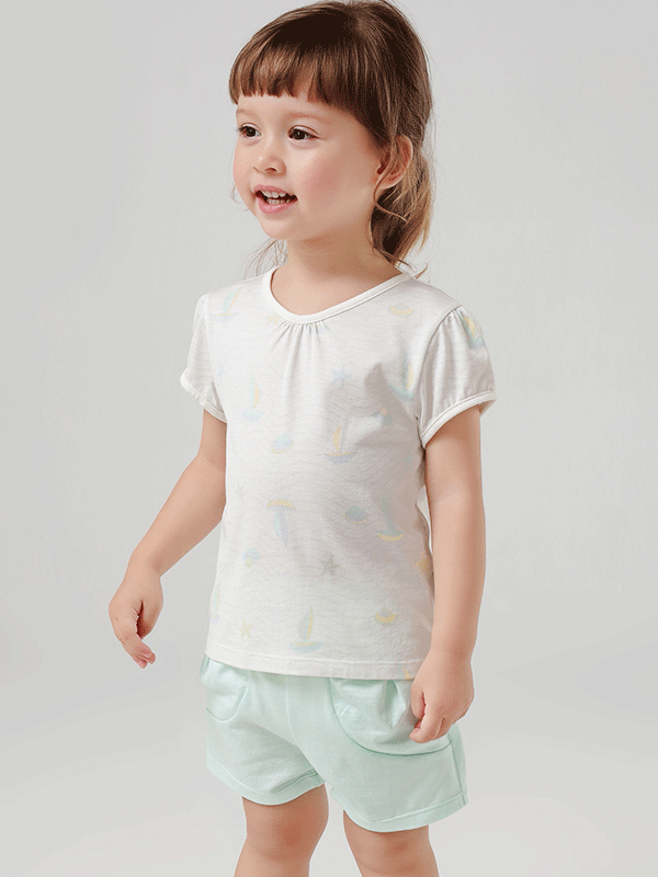Lovely Printed Little Girl Silk Pajamas