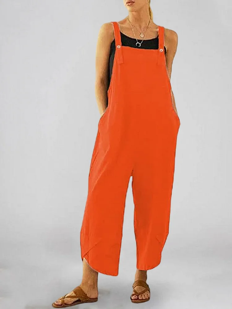 Women's Solid Color Casual Ninth Overalls