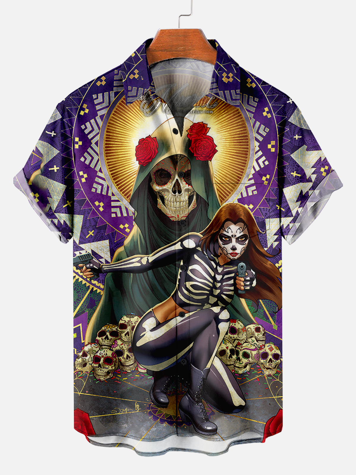 Men's Comfortable Vintage Day of the Dead Colorful Print Shirt PLUSCLOTHESMAN