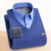 Men's Fake Two Piece Warm Knitted Shirt