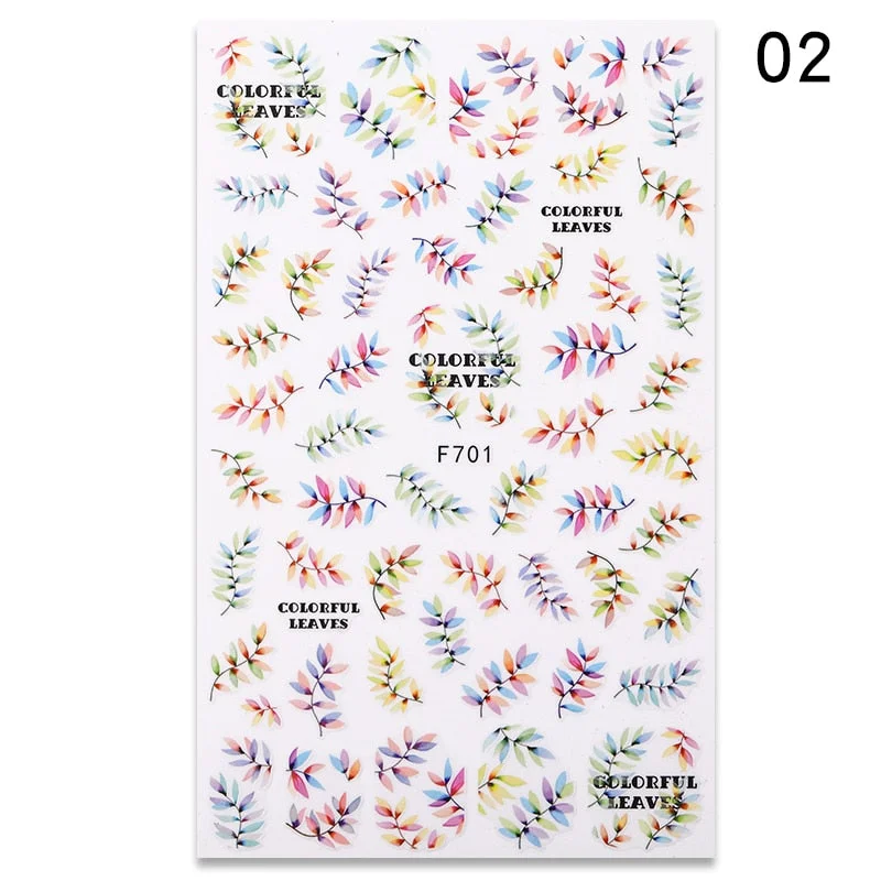 Summer Design 3D Stickers For Nails iridescent Black Gold Flower Leaf Series Decorations Sliders Nail Art Sticker Decals