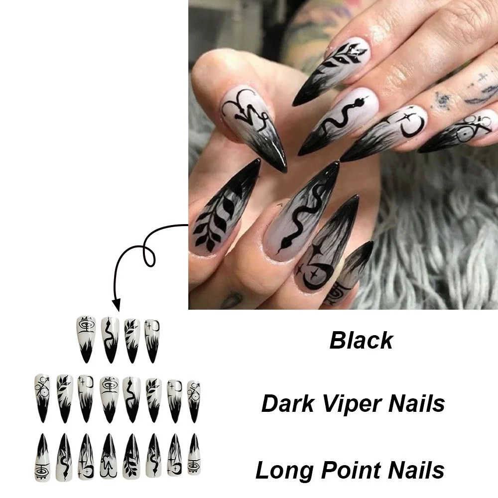 Churchf Churchf Wind Long Sharp Nail Bright Oil Snake Leaves Eyes Stars And Moon Fake Nails Finished Wear Nail Nail