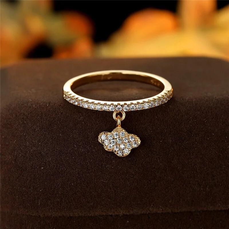 Luxury Female Crystal Clouds Pendant Ring Trendy Gold Silver Color Engagement Ring Charm White Zircon Wedding Rings For Women