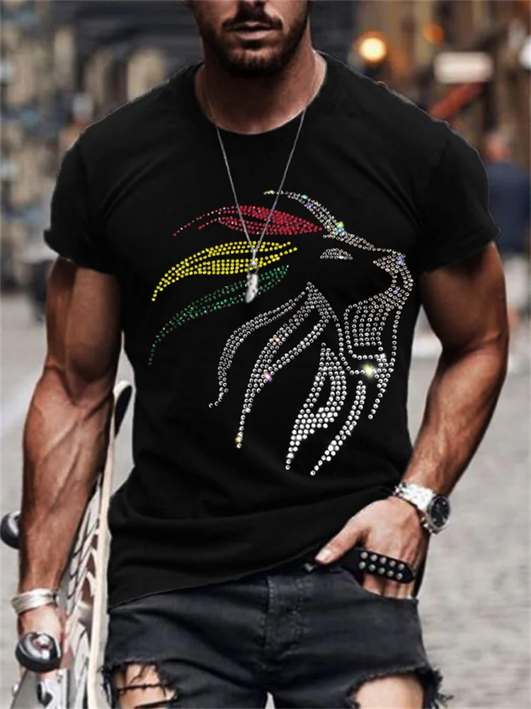 Wearshes Men's Glitter Rasta Lion Graphic T Shirt